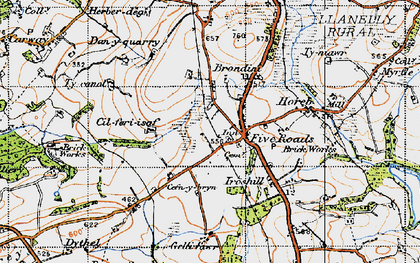 Old map of Five Roads in 1946