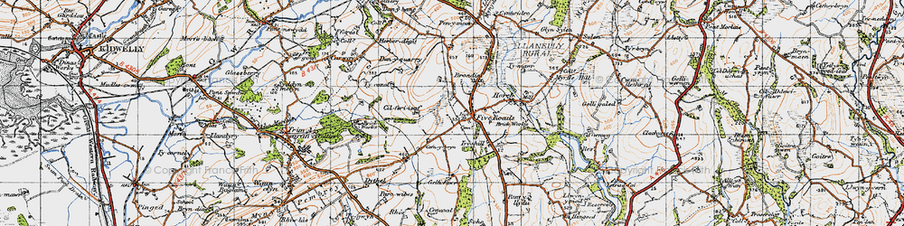 Old map of Five Roads in 1946