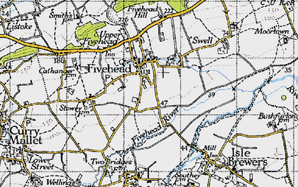 Old map of Fivehead in 1945