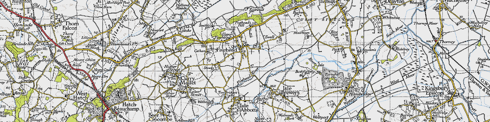 Old map of Fivehead in 1945