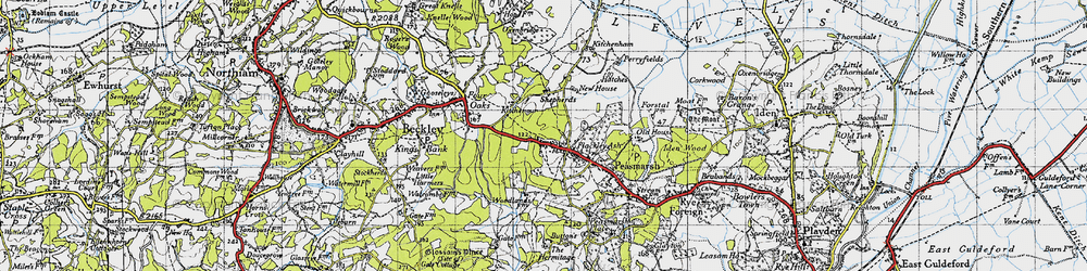 Old map of Flackley Ash in 1940