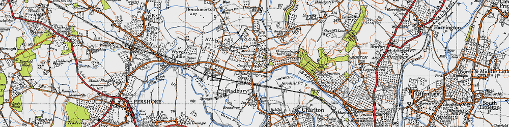Old map of Fladbury Cross in 1946