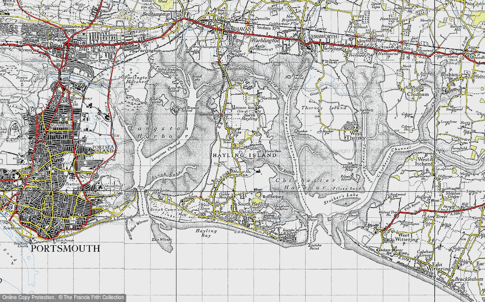 Old Map of Historic Map covering Hayling Island in 1945