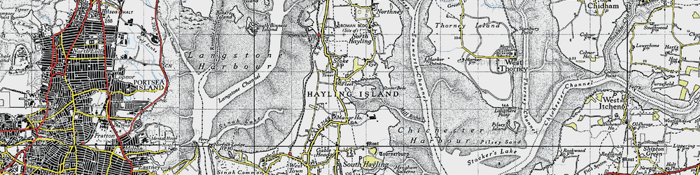 Old map of Hayling Island in 1945