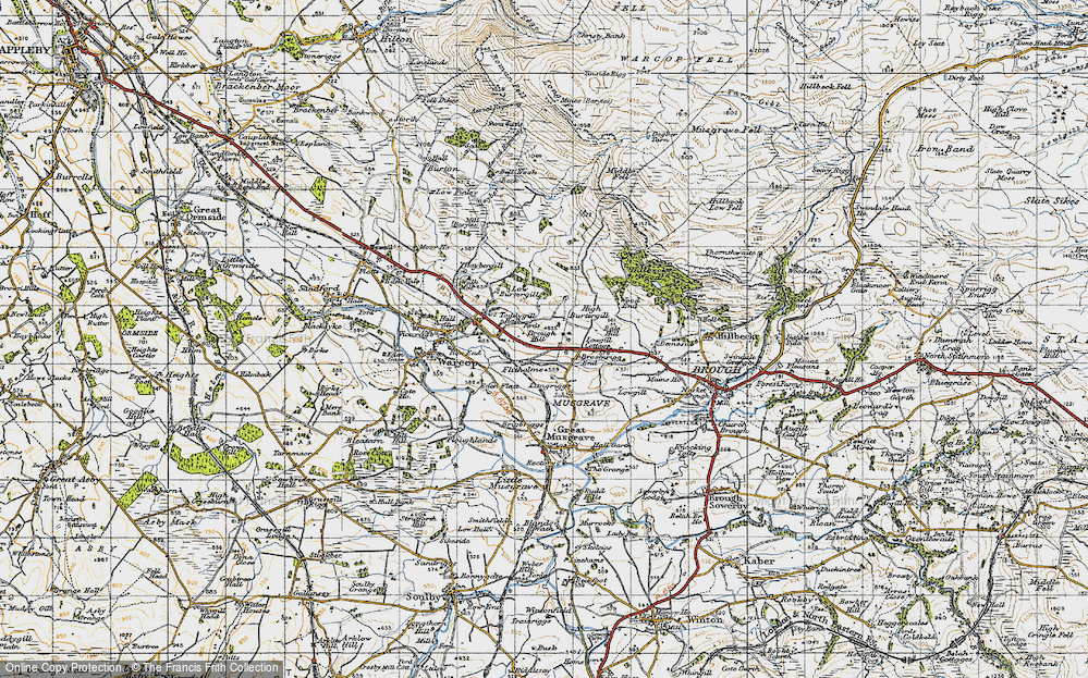 Old Map of Historic Map covering Brough Hill in 1947