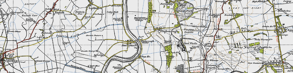 Old map of Flixborough Stather in 1947