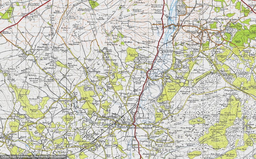 Old Map of Historic Map covering Whitsbury Common in 1940