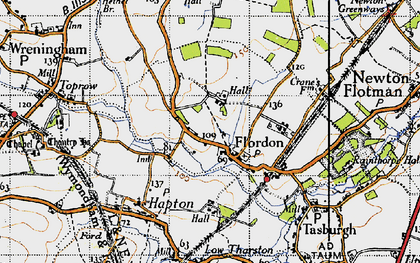 Old map of Flordon in 1946