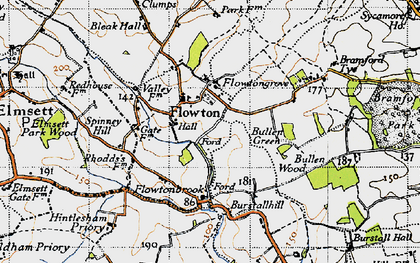 Old map of Flowton in 1946