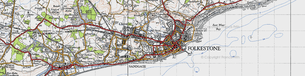 Old map of Folkestone in 1947