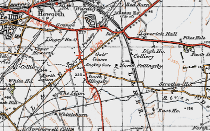 Old map of Wrakendike (Roman Road) in 1947