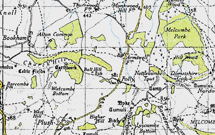 Old map of Ball Hill in 1945