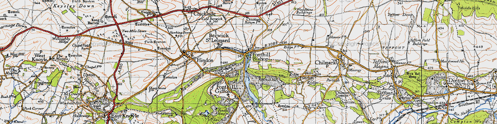 Old map of Fonthill Bishop in 1940
