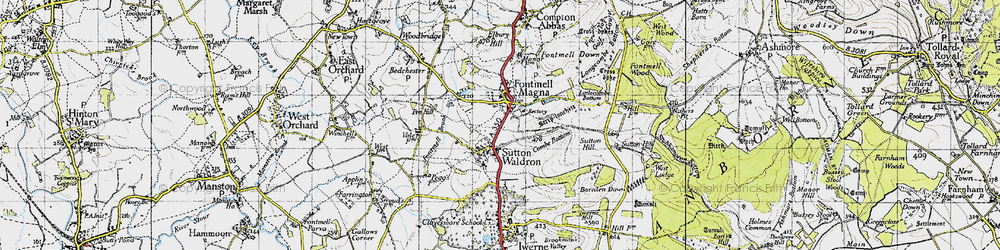 Old map of Fontmell Magna in 1945