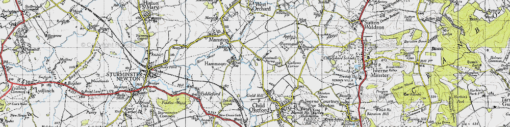 Old map of Fontmell Parva in 1945