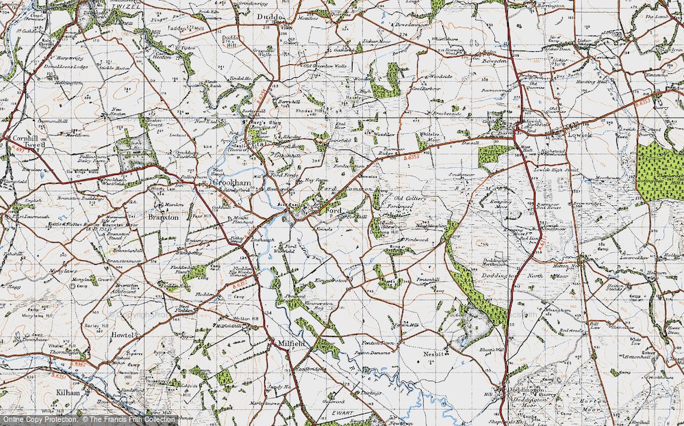 Old Map of Historic Map covering Barmoor Ridge in 1947