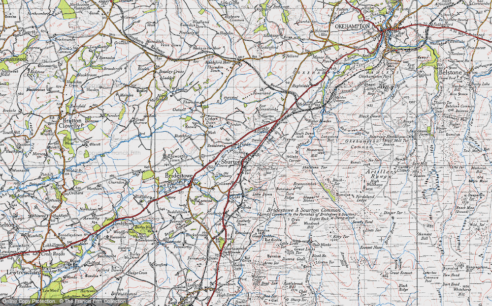 Old Map of Historic Map covering Bridestowe and Sourton Common in 1946