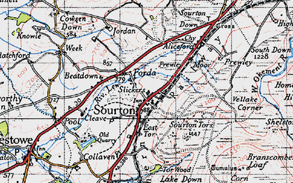 Old map of Sourton Down in 1946