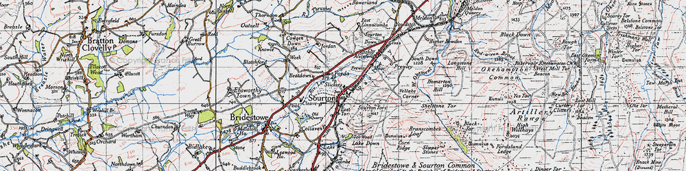 Old map of Bridestowe and Sourton Common in 1946