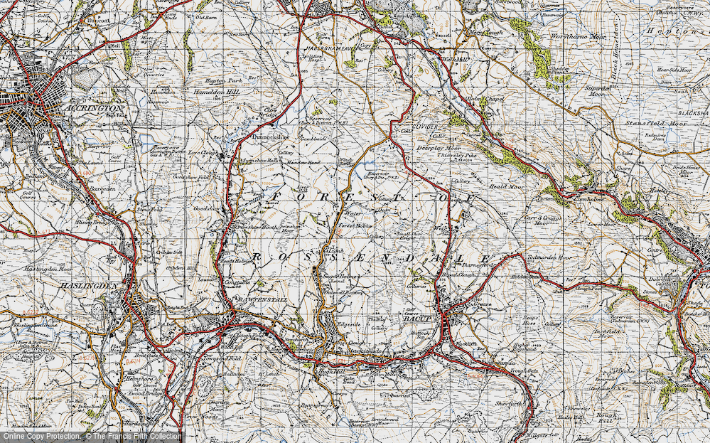 Old Map of Historic Map covering Forest of Rossendale in 1947