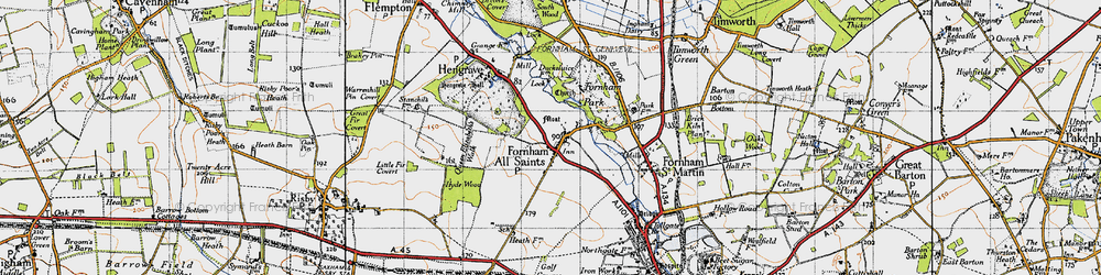 Old map of Fornham All Saints in 1946