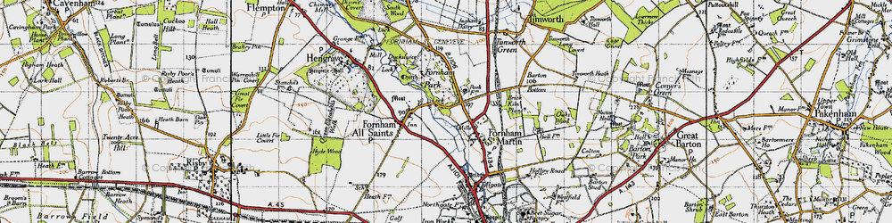 Old map of Fornham St Genevieve in 1946