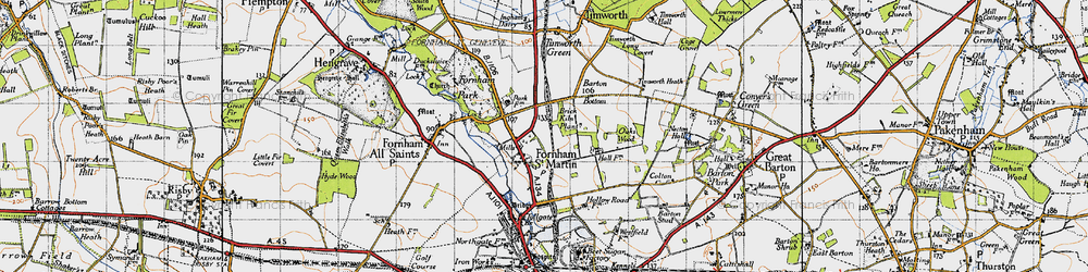 Old map of Fornham St Martin in 1946