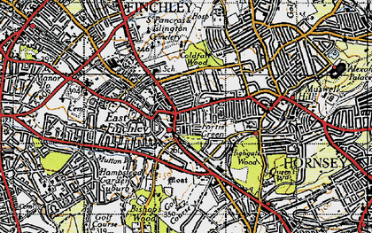 Old map of Fortis Green in 1945