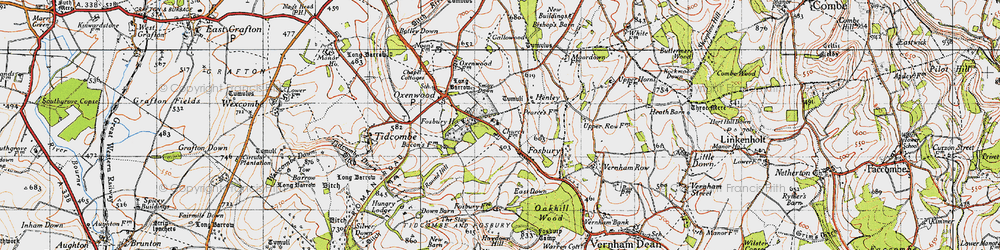 Old map of Fosbury in 1945