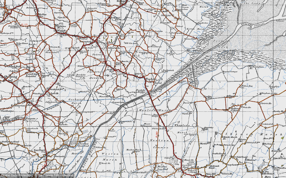 Old Map of Historic Map covering Moulton Marsh in 1946