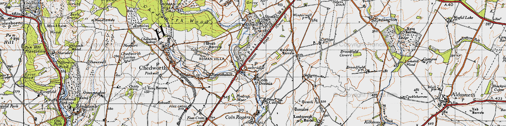 Old map of Fossebridge in 1946