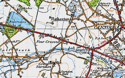 Old map of Four Crosses in 1946