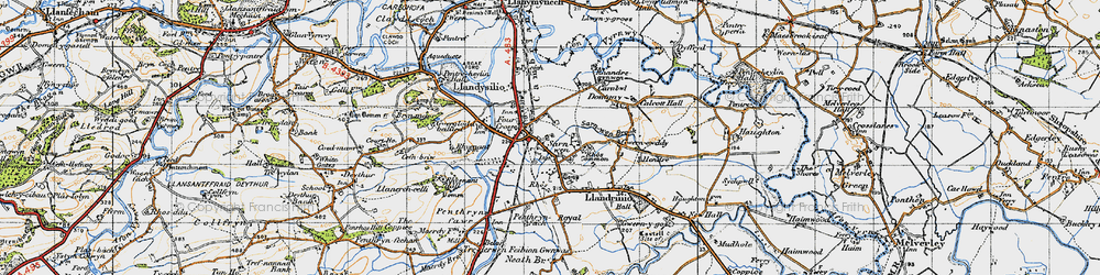 Old map of Four Crosses in 1947