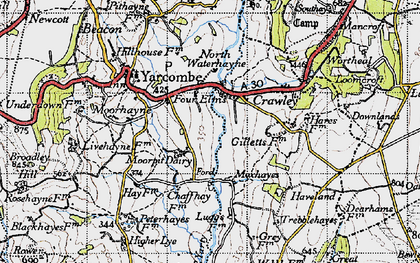 Old map of Four Elms in 1946