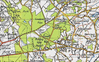 Old map of Four Houses Corner in 1945