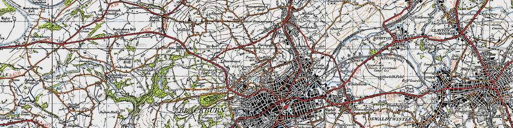 Old map of Four Lane Ends in 1947