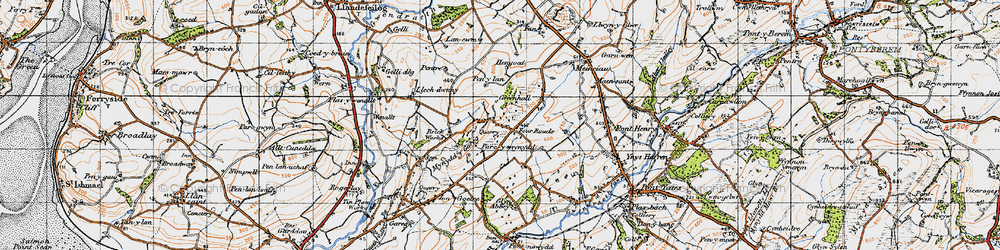 Old map of Four Roads in 1946