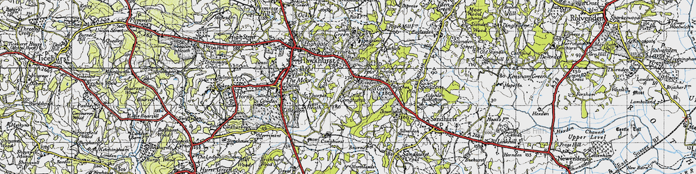 Old map of Four Throws in 1940
