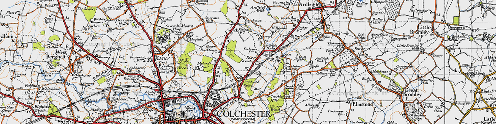 Old map of Ardleigh Reservoir in 1945