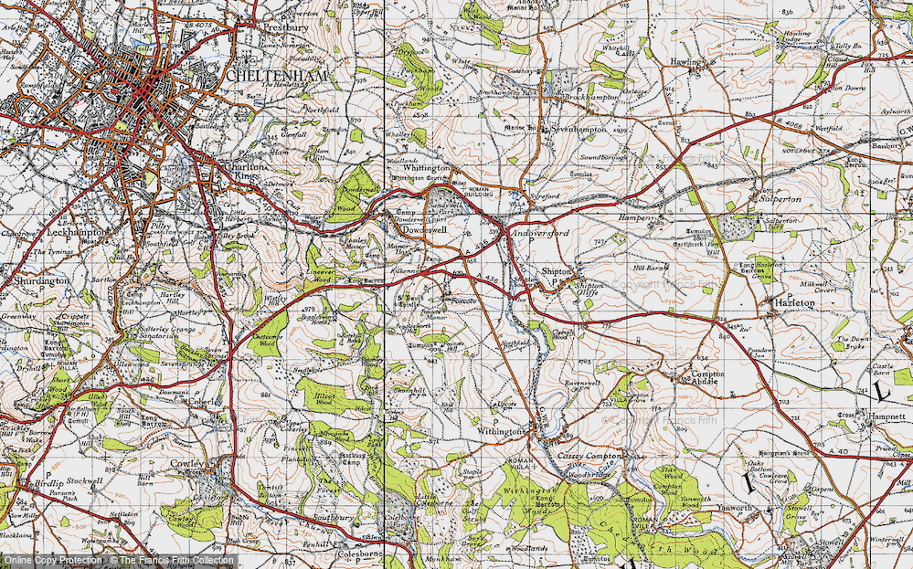 Old Map of Historic Map covering Foxcote Hill in 1946