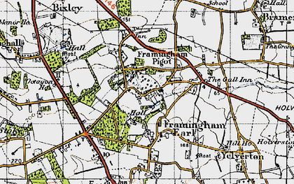 Old map of Framingham Pigot in 1946