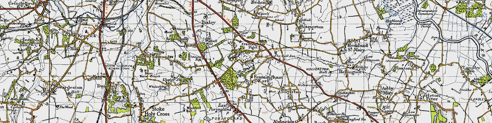 Old map of Framingham Pigot in 1946