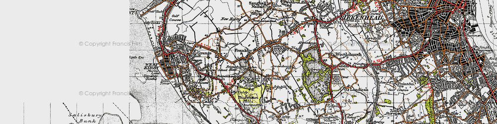 Old map of Frankby in 1947