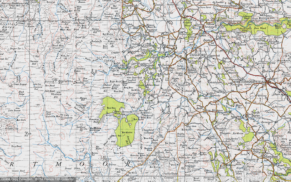Old Map of Historic Map covering Fernworthy Forest in 1946