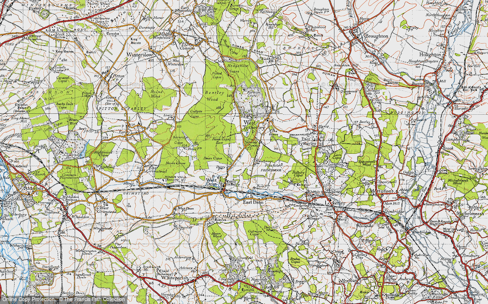 Old Map of Historic Map covering Bentley Wood in 1940
