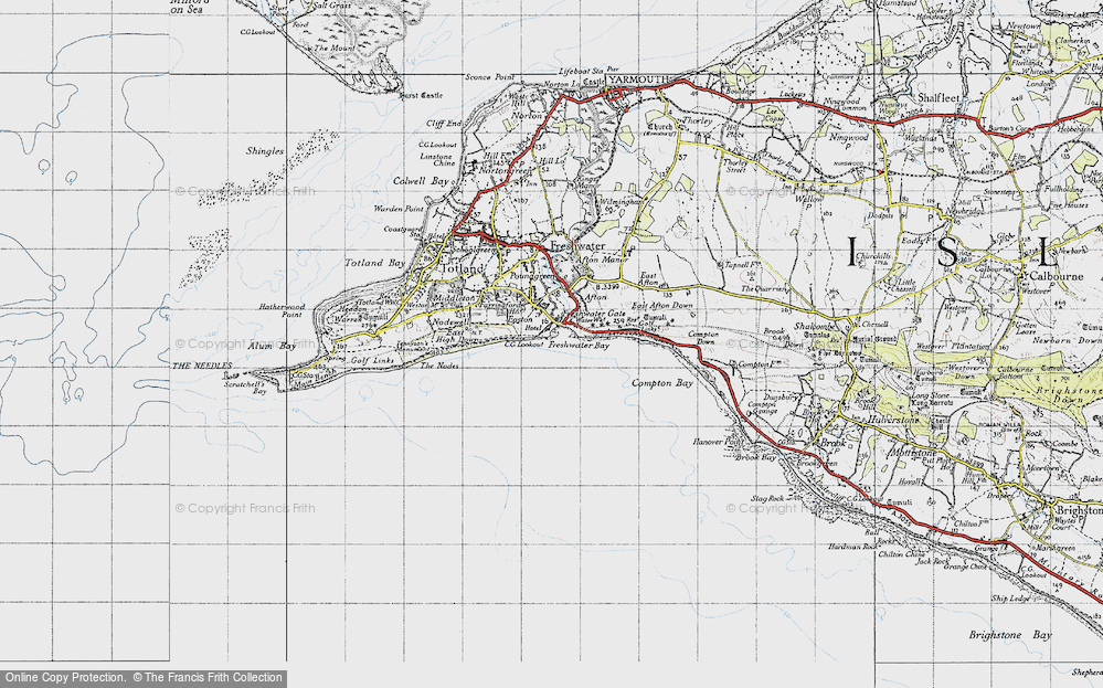 Old Map of Historic Map covering Compton Bay in 1945