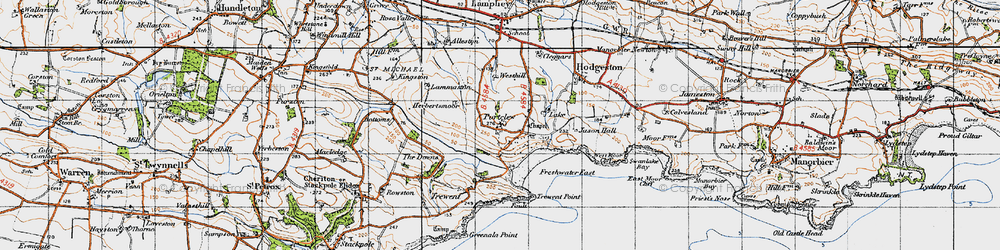 Old map of Freshwater East in 1946