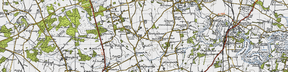 Old map of Frettenham in 1945