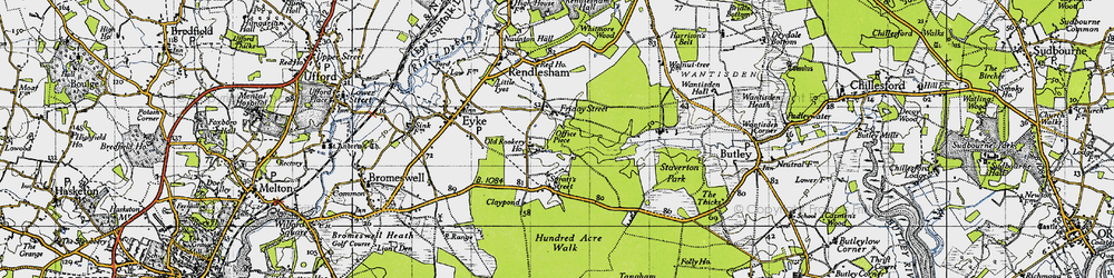 Old map of Woodbridge Airfield in 1946