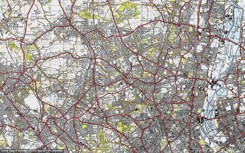 Old Map of Friern Barnet, 1945 in 1945